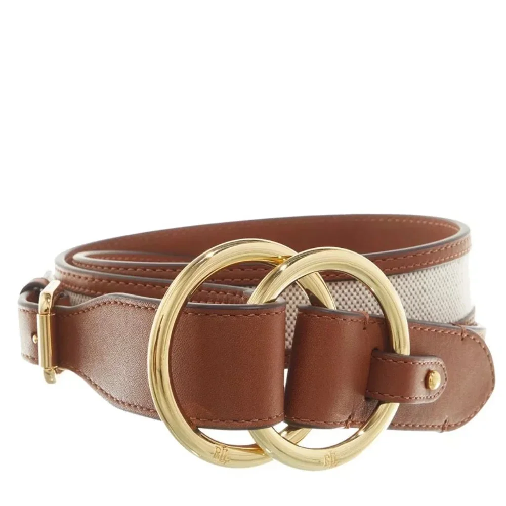 Lauren Ralph Lauren Canvas & Leather Bend-Back Belt Size S